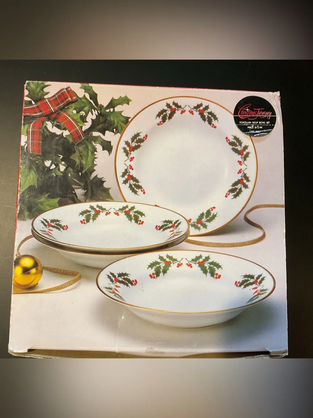 Vintage Christmas Treasury Porcelain Soup Bowls Set - Holly & Berry Design